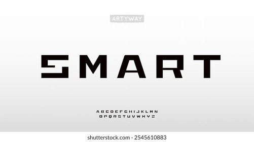 Tipografía futurista cuadrada, letras geométricas mínimas, tipografía moderna cibernética para titular tecnológico, marca de innovación digital, logotipo de juegos, diseño tipográfico de tecnología espacial. Vector typeset.