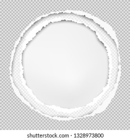 Squared grey paper, round composition with torn edges and soft shadow are on white background. Vector illustration