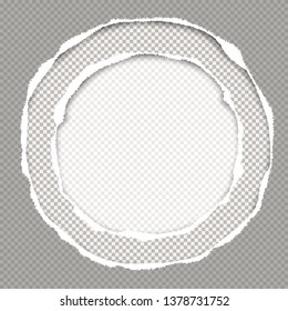 Squared grey paper, round composition with torn edges and soft shadow are on white background. Vector illustration
