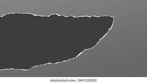 Quadratisches graues Papier mit abgerissenen Kanten und weichem Schatten ist auf schwarzem Hintergrund für Text.