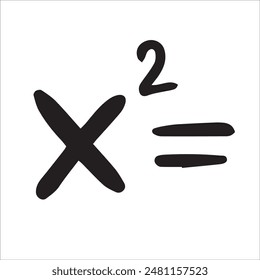 x²=. Squared math symbol. Black and white drawing in sketch style, vintage graphic