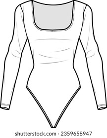 Squared neckline bodysuit CAD for fashion design