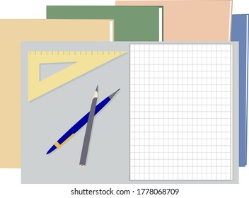squared notebook, open for writing text. Back to school. Vector illustration
