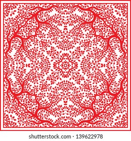 Squared ornamental floral paisley pattern. Good design for bandanna, carpet, shawl, pillow or cushion