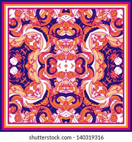 Squared ornamental floral paisley pattern. Good design for bandanna, carpet, shawl, pillow or cushion