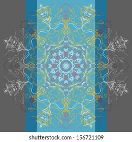 Squared ornamental floral paisley pattern. Good design for bandanna, carpet, shawl, pillow or cushion 