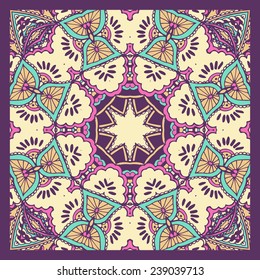 Squared ornamental floral paisley pattern.