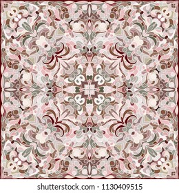 Squared ornamental oriental pattern. Good design for bandanna, carpet, shawl, pillow or cushion