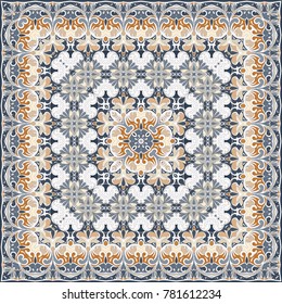 Squared ornamental oriental pattern. Good design for bandanna, carpet, shawl, pillow or cushion