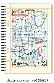 Squared pad with mathematical sketches and formulas - vector illustration