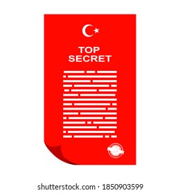 Squared paper with abstract text of top secret document. Turkish flag elements