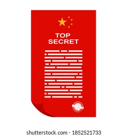 Squared paper with abstract text of top secret document. Chinese flag elements