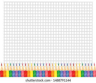 squared paper and color pencils vector illustration