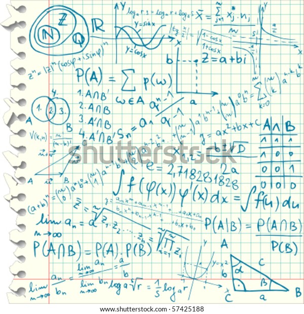 Squared paper with mathematical formulas -\
vector illustration