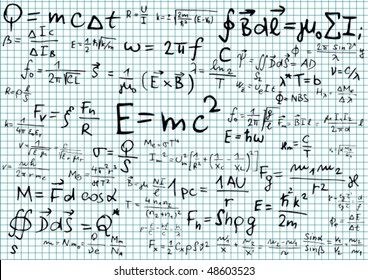 Squared paper with physical equations and formulas - vector illustration