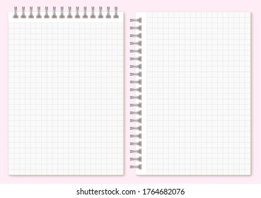 Conjunto de papel cuadrado, plantilla de cuaderno en espiral y hojas de bloc de notas. Ilustración vectorial.