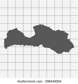 Squared Paper with the Shape of the Country of Latvia