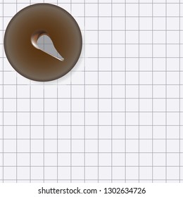 Squared paper and vintage pushpin. Vector illustration.