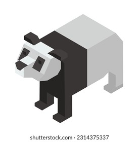 Animales panda al cuadrado o pixelados, figurina aislada de la fauna asiática. Oso lindo con piel blanca y negra esponjosa, personajes peludos. Juegos o juguetes para niños. Vector en ilustración de estilo plano