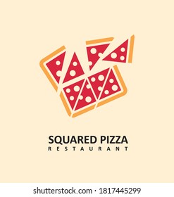 Logo de pizza al cuadrado hecho para restaurantes italianos. Ilustración del emblema del vector.