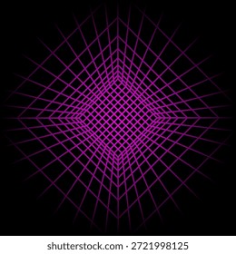 Portal cuadrado con estructura de neón rosa en perspectiva sobre fondo negro. Estructura de la rejilla de la habitación, del túnel o del estudio. Metaverso futurista, espacio vr, juego de arcade, plano techno. Ilustración vectorial.