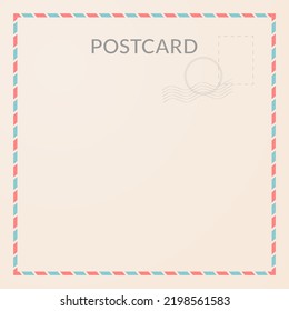 Squared postcard template. Vintage travel post card back.