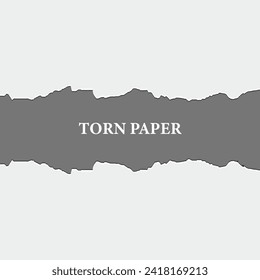 Squared ripped horizontal grey paper for text or message are on white background, seamless torn paper edges, vector illustration