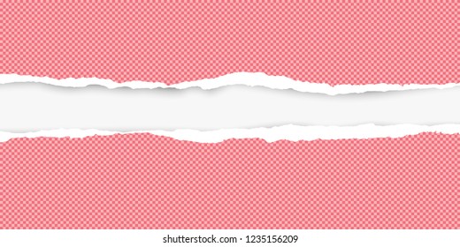 Squared ripped horizontal red paper for text or message are on white background. Vector illustration