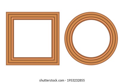 Squared and round golden vintage wooden frame for your design. Vintage cover. Place for text. Vintage antique gold beautiful rectangular frames. Template vector illustration.
