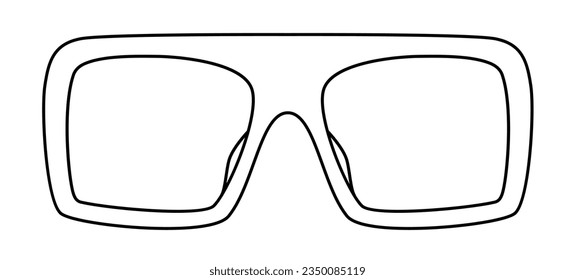 Squared Shield frame glasses fashion accessory illustration. Sunglass front view for Men, women, unisex silhouette style, flat rim spectacles eyeglasses, lens sketch style outline isolated on white