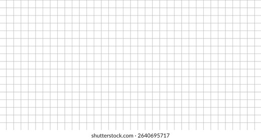 Squared wide black grid paper. Mathematics pattern. Notebook sheet blank. Typography template for making notebooks production, for school. Education backdrop. Black grid texture on white background.