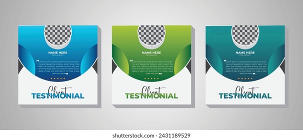 Square-format social media post design template with a vibrant layout for customer testimonials