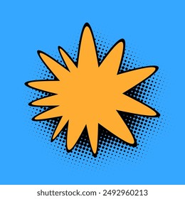 A square-format stock image with a dynamic yellow starburst at the center, outlined in black against a vivid blue pop art background, complete with halftone dots for a classic comic effect.