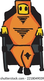 a square-headed man sitting on a chair hand drawn vector