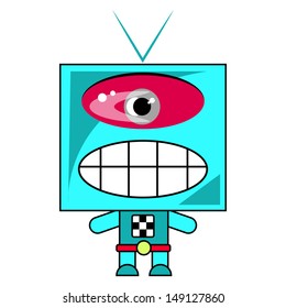 square-headed monster, and a single eye smiling, white background.