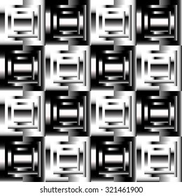 Squares abstract geometric pattern. Grayscale, seamlessly repeatable checkered pattern with alternating squares.