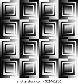 Squares abstract geometric pattern. Grayscale, seamlessly repeatable checkered pattern with alternating squares.