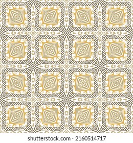 Squares abstract seamless pattern. Curved shapes and lines ornamental vector background. Greek golden ornaments with curve meanders, waves. Trendy geometric design on white. Endless repeat texture.