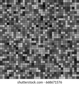 squares black and white. pixel mosaic. abstract background. monochrome effect. grunge texture. vector illustration