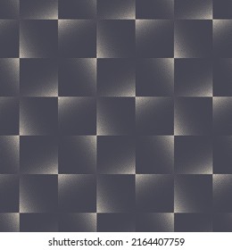 Squares Checkered Grid Seamless Pattern Vector Monochrome Abstract Background. Checkerboard Geometric Structure Gritty Grainy Subtle Texture Repetitive Grey Wallpaper. Half Tone Art Retro Illustration