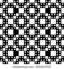 Squares, checks, circles, crosses seamless pattern. Folk wallpaper. Geometric background. Tribal motif. Ethnic ornament. Textile print, abstract illustration. Geometrical ornate. Vector ethnical image