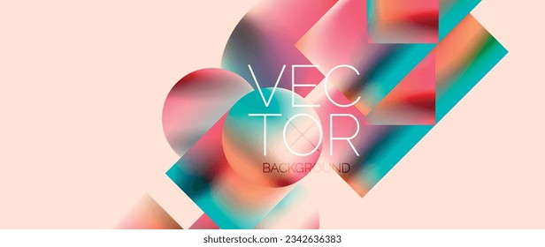 Squares and circles design. Fluid color gradients with metallic effects. Serene synergy of shapes, merging squares and circles into harmonious, captivating design