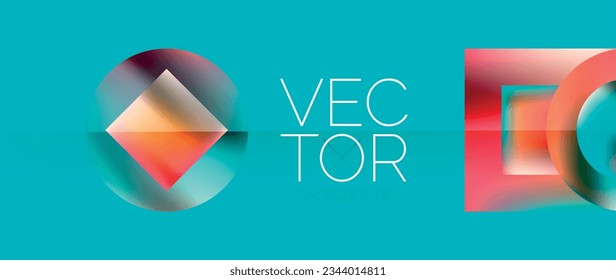 Squares and circles design. Fluid color gradients with metallic effects. Serene synergy of shapes, merging squares and circles into harmonious, captivating design