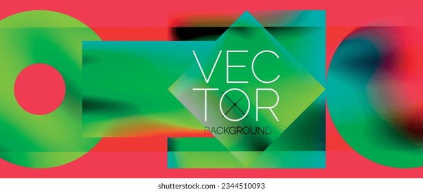 Squares and circles design. Fluid color gradients with metallic effects. Serene synergy of shapes, merging squares and circles into harmonious, captivating design