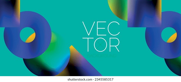 Squares and circles design. Fluid color gradients with metallic effects. Serene synergy of shapes, merging squares and circles into harmonious, captivating design