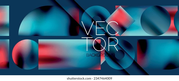 Squares and circles design. Fluid color gradients with metallic effects. Serene synergy of shapes, merging squares and circles into harmonious, captivating design