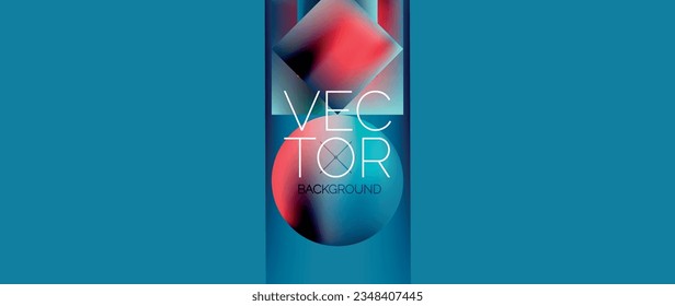 Squares and circles design. Fluid color gradients with metallic effects. Serene synergy of shapes, merging squares and circles into harmonious, captivating design