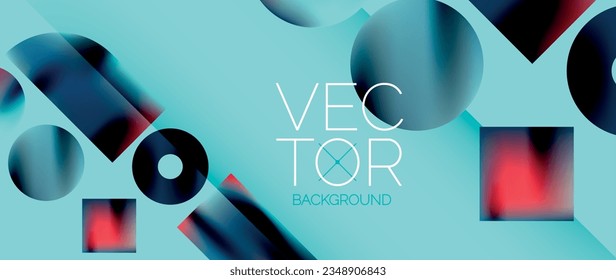 Squares and circles design. Fluid color gradients with metallic effects. Serene synergy of shapes, merging squares and circles into harmonious, captivating design