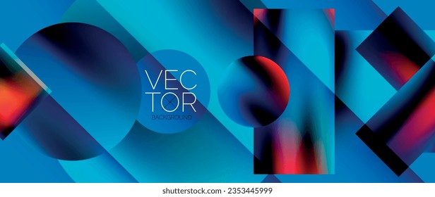Squares and circles design. Fluid color gradients with metallic effects. Serene synergy of shapes, merging squares and circles into harmonious, captivating design
