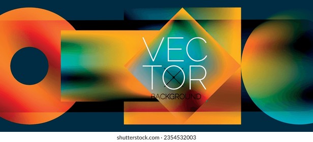 Squares and circles design. Fluid color gradients with metallic effects. Serene synergy of shapes, merging squares and circles into harmonious, captivating design